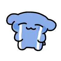 a blue cartoon character with tears coming out of its eyes