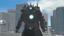 a giant robot with a blue light on its back