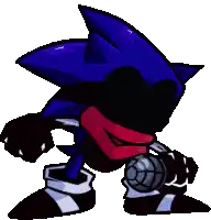 a pixel art of a sonic the hedgehog with a scarf around his neck holding a microphone .