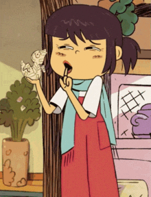 a cartoon of a girl holding a piece of paper