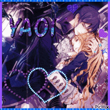 a picture of a man hugging a woman with the word yaoi written on it