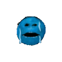 a blue smiley face with tears coming out of its mouth