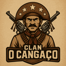 a logo for clan o cangaco shows a man with two guns