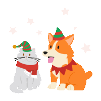 Cat And Dog Christmas Sticker - Cat And Dog Christmas Stickers