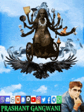 a poster for prashant gangwani shows a statue of a woman on a cart