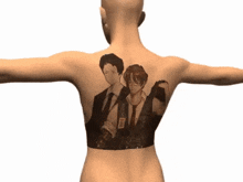 a person with a tattoo on their back that says ' a ' on it