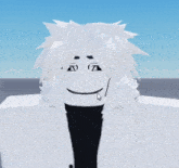 a cartoon character with white hair and a black turtleneck