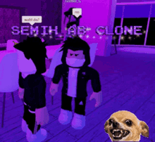 a video game scene with a dog and the words semih ab clone on the wall