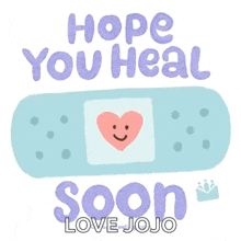 a bandage with a heart and the words `` hope you heal soon ''