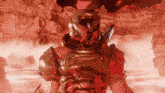 a video game character wearing a helmet and armor stands in a cave