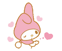 a pink bunny with hearts surrounding it on a white background