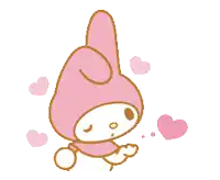 a pink bunny with hearts surrounding it on a white background