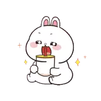 a cartoon rabbit is drinking bubble tea with a straw .