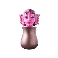 a bottle with a pink face on it that says pop art