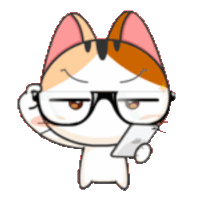 a cartoon cat wearing glasses is holding a phone