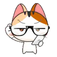 a cartoon cat wearing glasses is holding a phone