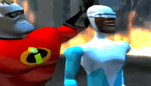 a man in a superhero costume is standing next to a man in a superhero costume