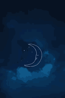 a drawing of a crescent moon with a face on it in the night sky