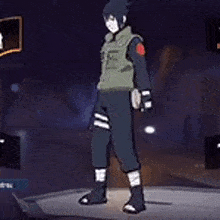 a cartoon character is standing on a stage in a video game with his back to the camera .