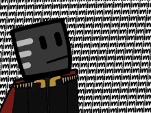 a cartoon character is standing in front of a wall of mimimi mimimi mimimi mimimi mimimi mimimi