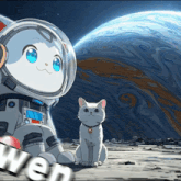 a cat in a space suit sits next to another cat