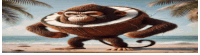 a monkey with a coconut on its head is standing on the beach