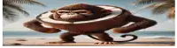 a monkey with a coconut on its head is standing on the beach