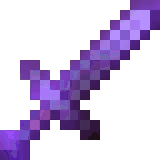 a pixel art of a purple sword with a purple handle on a white background .