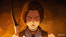 a cartoon of a woman holding a knife with netflix written on the bottom right