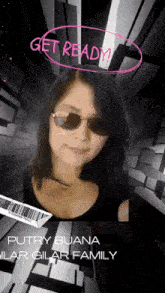 a picture of a woman with the words get ready written above her