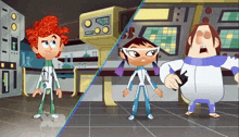 two cartoon characters are standing next to each other and one has a disney logo on the bottom