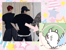 a pink arrow points to a cartoon drawing of a hamster