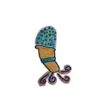 a drawing of an ice cream cone with a blue ball on top