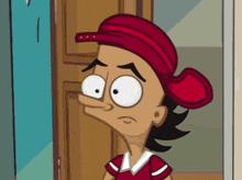 a cartoon boy wearing a red hat and a red shirt