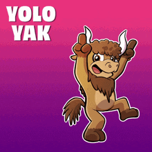 a cartoon drawing of a yak giving a thumbs up with the words " yolo yak " above it