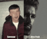 a man in a red jacket is next to a man with a beard and the word blox fruit is on the bottom