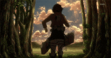 a person walking through a forest with a rbs logo on the bottom left