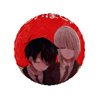 a boy and a girl are in a red circle with the word ' a ' on the bottom