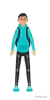 a man wearing a blue hoodie and black pants