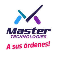 a master technologies logo with a blue and purple check mark on a white background