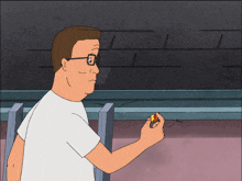 a cartoon character with glasses is holding a lighter