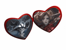 a heart shaped mirror has a picture of a woman in a red hood