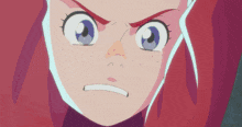 a close up of a girl 's face with blue eyes