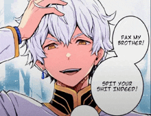 a cartoon of a man with a speech bubble that says fax my brother