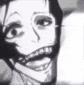 a black and white drawing of a man 's face with a joker mask on .