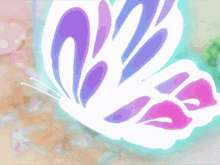a purple and white butterfly with a blue background