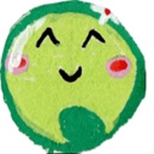 a drawing of a green circle with a face on it