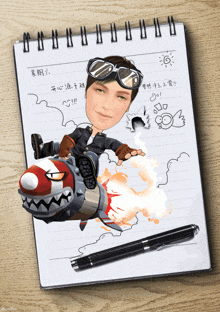 a drawing of a man on a rocket with chinese writing