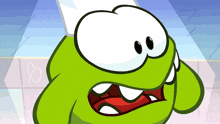 a green cartoon character with a chef 's hat on looks scared