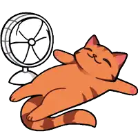 a cat is laying down in front of a fan